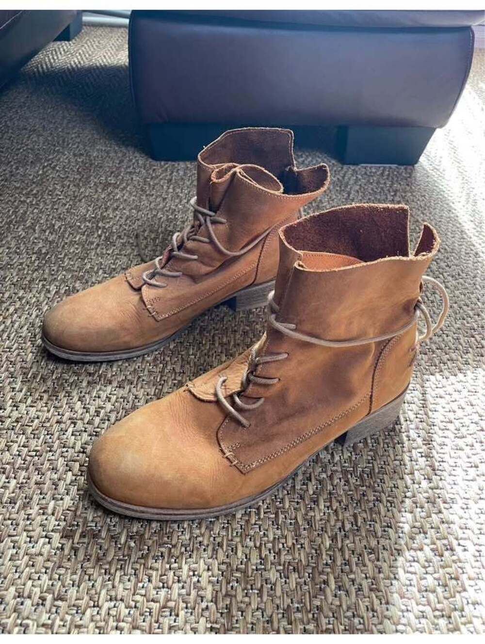 Vintage Tan Leather Suede Wrap Ankle Boots Made in Portugal